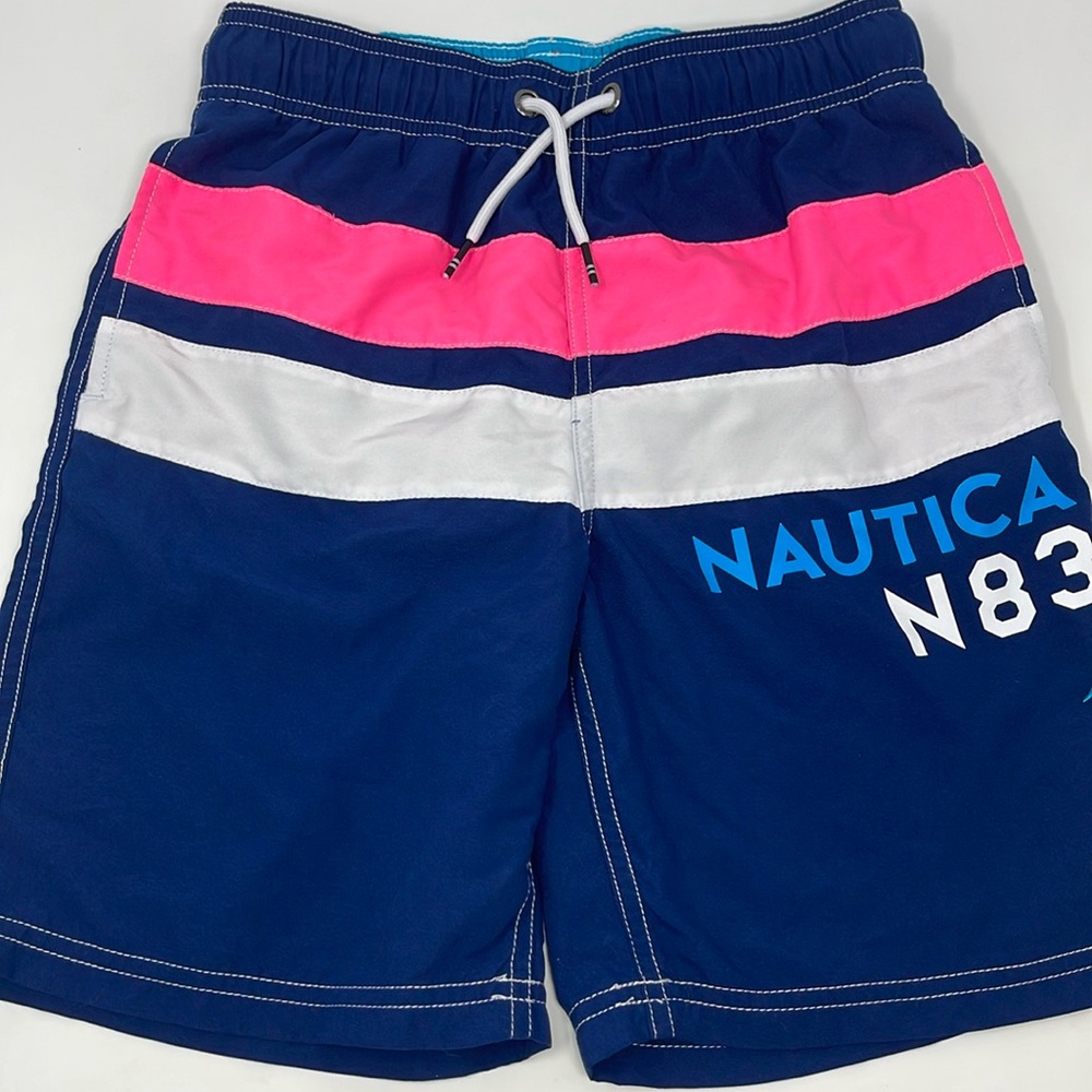 NAUTICA: Marley Stripe Logo Swim Trucks, Size M (10-12)